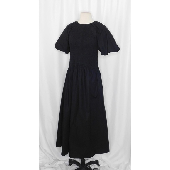 NWT!! J. CREW Meadow Dress Smocked Cotton Poplin Solid Black Midi Small Tall - Picture 6 of 15